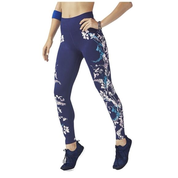 Fabletics Define PowerHold High-Waisted Navy Blue / White Floral Leggings Size S - Picture 2 of 9